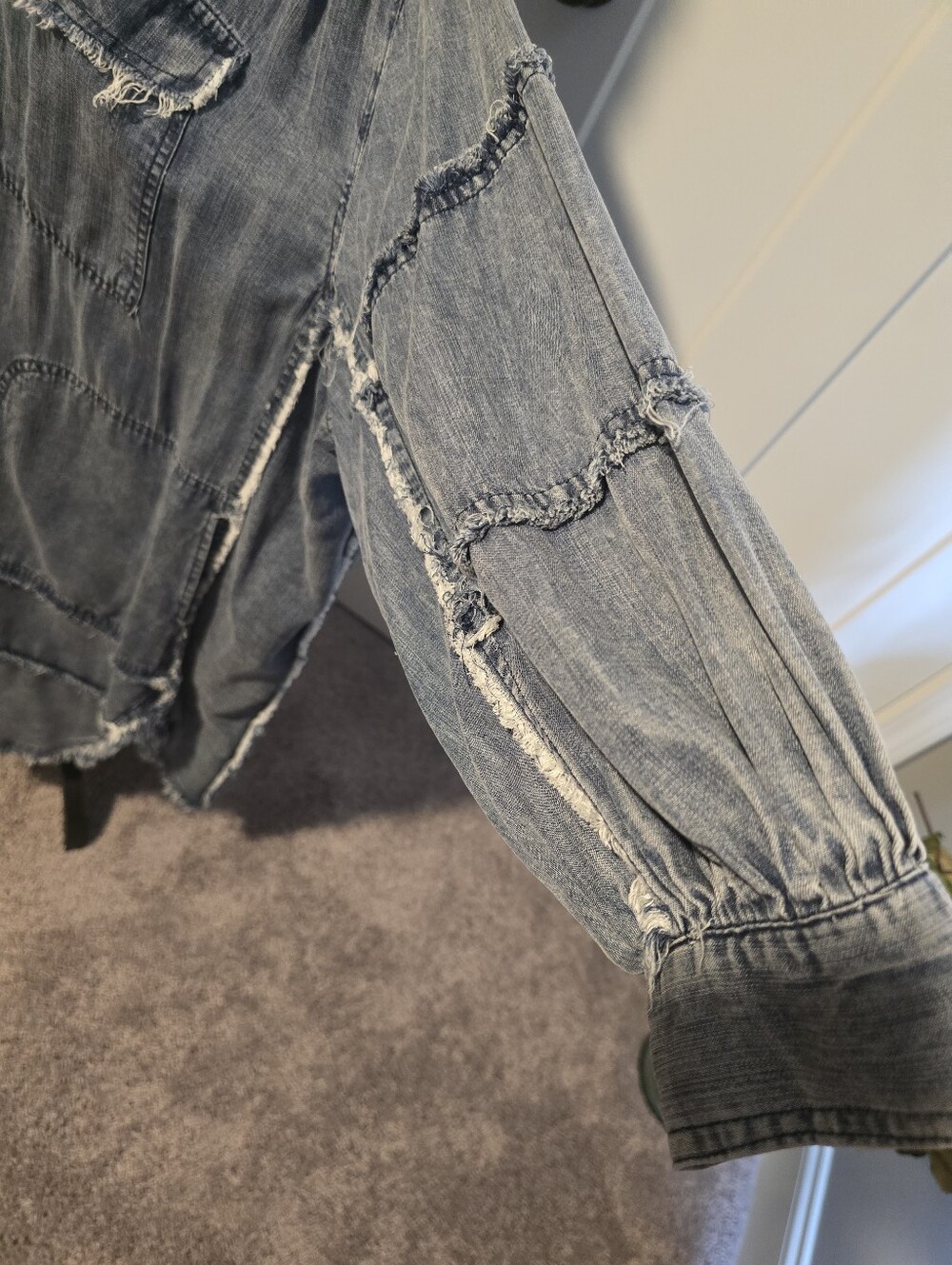 Frayed Denim Button-Up Shirt Dress - Washed Blue - Picture 4 of 5
